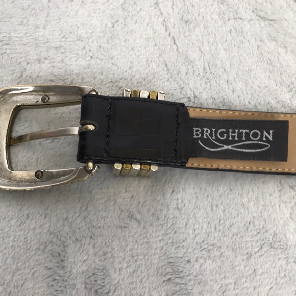 BRIGHTON black leather mock croc belt - Picture 6 of 8